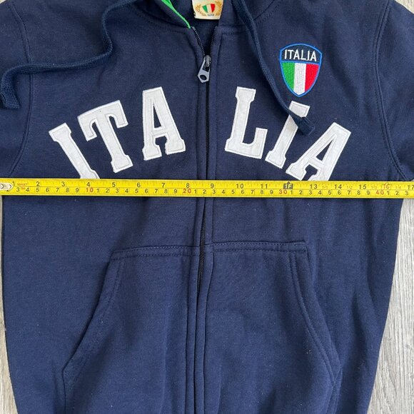 Vintage Mens Navy Blue Italia Full Zip Hooded Italy Flag Crest Sweatshirt 11/12 - Picture 8 of 10